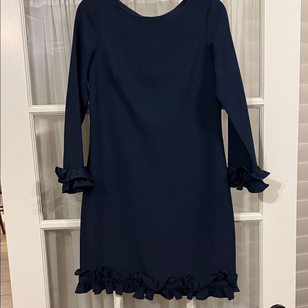 Sail to Sable Navy Long Sleeve Dress with Ruffles sz 2